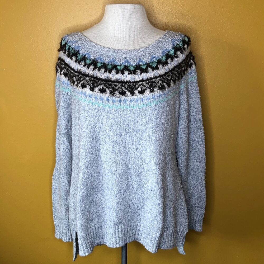 Maurices Sweater Plus Gray Blue Fair Isle 14W